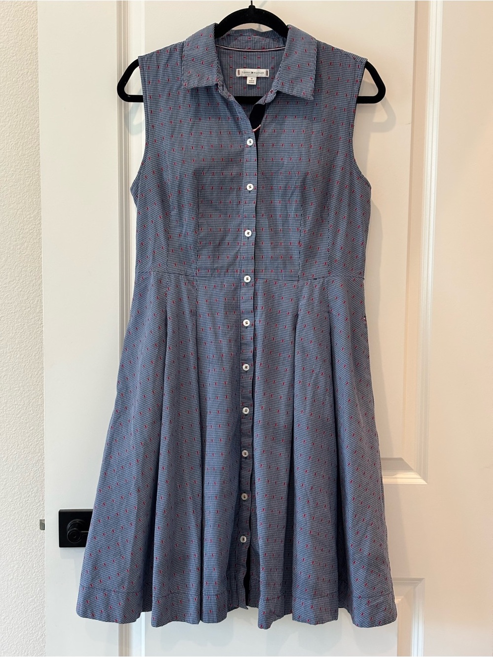 Tommy Hilfiger Sleeveless Blue Collared Button-Front Midi Dress